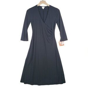 NEW Isaac Mizrahi x Target Button Wrap‎ Dress XS Black LBD Midi